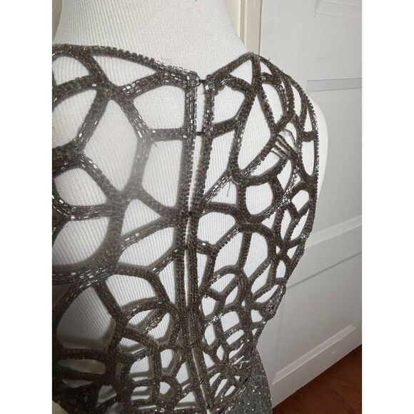 VTG Scala Beaded Gown Glam Formal Evening Wear Event size XL Silver Gray Silk - Picture 4 of 9